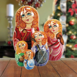 Music Angel Matreshka Stacking Hand-Painted Dolls Set of 5 by G. DeBrekht - Christmas Decor - 130110