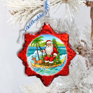 Beach House Decor - Santa on the Surfboard Keepsake Glass Ornaments by G. Debrekht - Christmas Decor - 777418