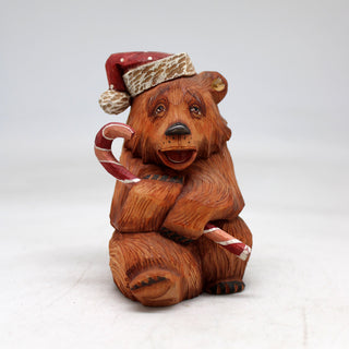 One-of-a-Kind Bear with Candy Cane WOODCARVED Figurine 4x3x25 by GDeBrekht - Unique Handcrafted and Handpainted Collectible