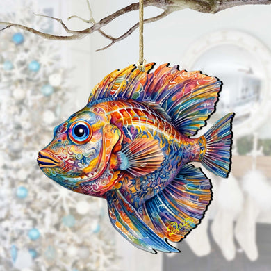 Nautical Christmas Decor - Colorful Fish Wooden Ornaments by G.Debrekht Coastal Holiday Decor - 8688193