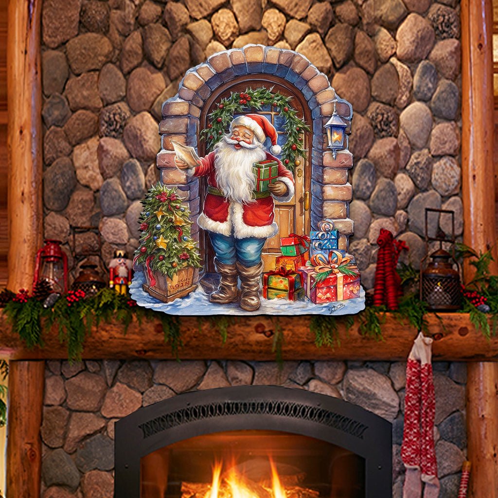 Santa's Surprise Visit Holiday Door Decor by G. Debrekht - Christmas Santa Snowman Decor - 8611045H