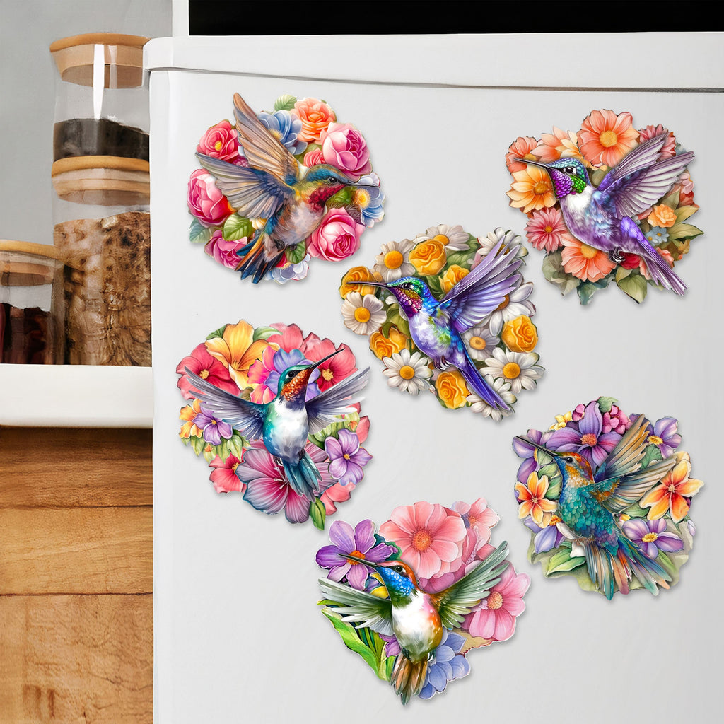 Hummingbirds Decorative Eco Wood Magnets Set of 6 by G. Debrekht - Wildlife Decor - 8090140G-S6