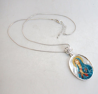 Mother of God Praying Silver Plated Mother of Pearl Necklace - 43014