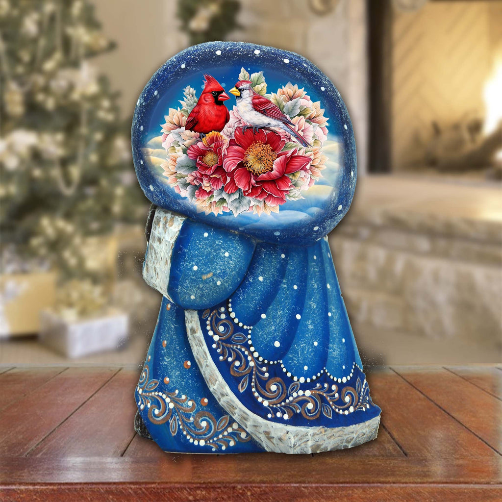 Cardinals and Flowers Santa with Bag Hand-Painted WOODCARVED Masterpiece by G. DeBrekht - Christmas Decor - 8215562