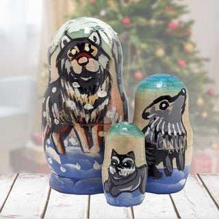 Wolves Matreshka Nesting Hand-Painted Doll Set of 3 by G. DeBrekht - Wildlife Holiday Decor - 14768