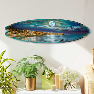 Surfboard Coastal Wall Art - Full Moon Night Wall Art by G. DeBrekht - Coastal Holiday Decor - 8490137HS