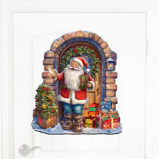 Santa's Surprise Visit Holiday Door Decor by G. Debrekht - Christmas Santa Snowman Decor - 8611045H