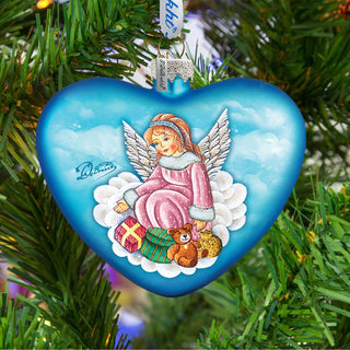 Guardian Angel Heart Glass Ornament by G. DeBrekht - Nativity Holiday Decor - 744-022