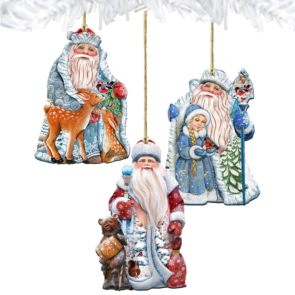Story of Father Frost Wooden Ornaments Set of 3 by G. DeBrekht - Christmas Santa Snowman Decor - 8100023S3