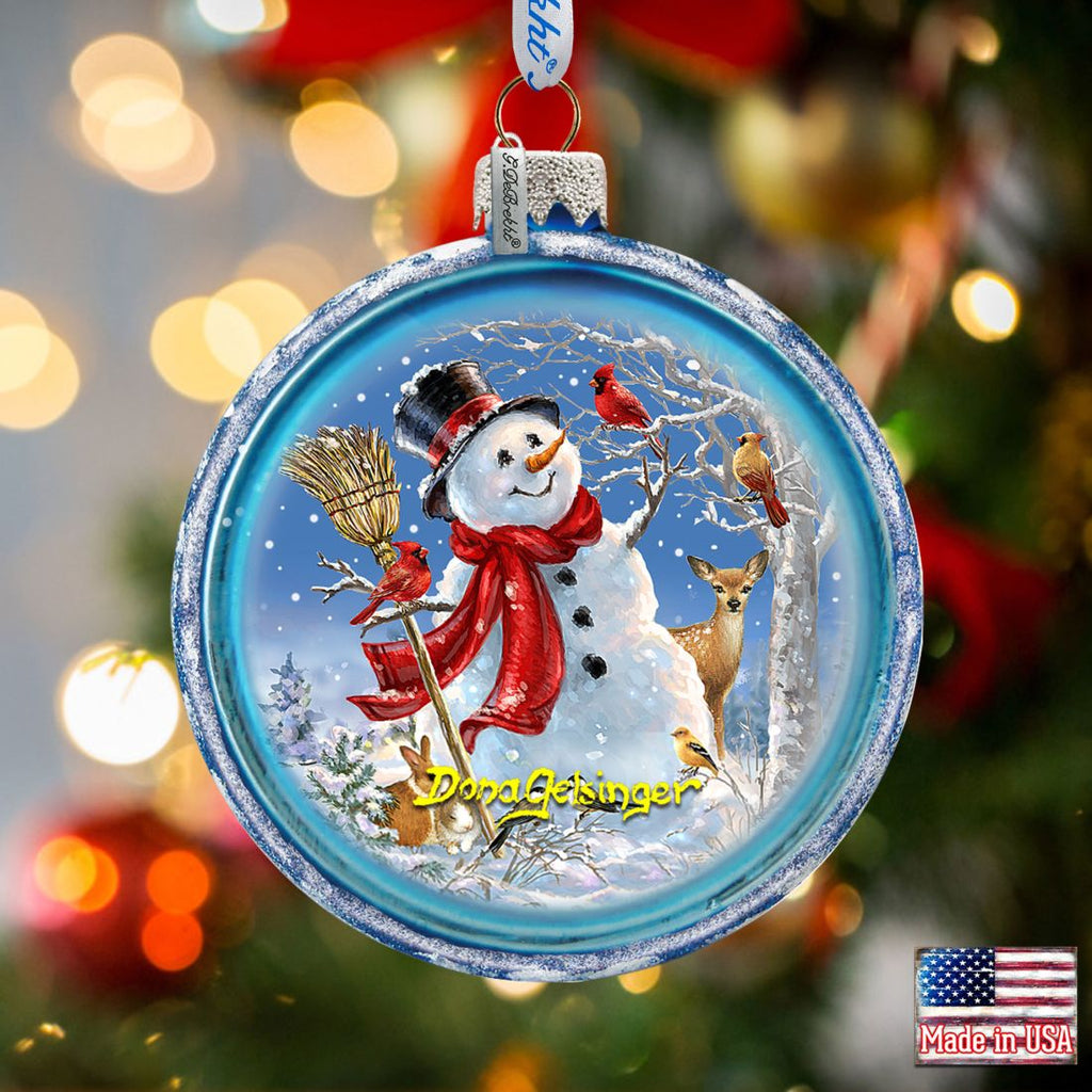 Happy Snowman Glass Ornament Set of 3 by D. Gelsinger - Christmas Santa Snowman Decor - 73743-S3-DG