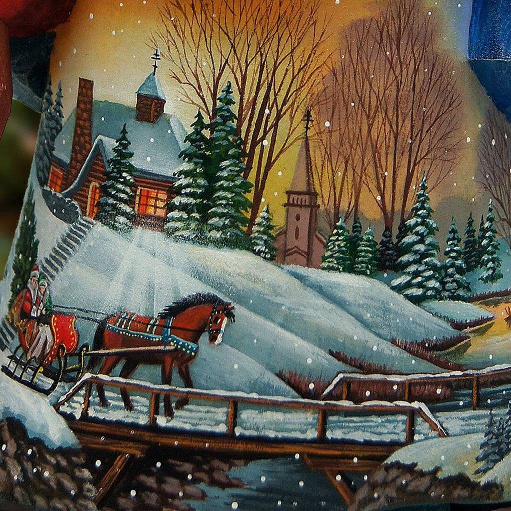 Lighted House Sleigh Ride Santa Hand-Painted WOODCARVED Figurine by G. DeBrekht - Christmas Decor - 2821705 *** PRE-ORDER - Handmade Just for You! ***