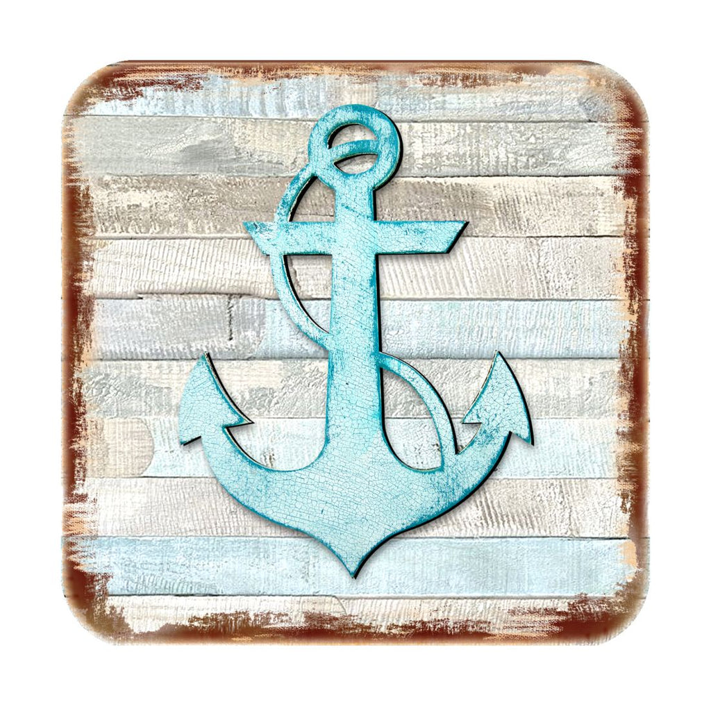 Anchor Coastal Wooden Cork Coasters Gift Set of 4 by Nature Wonders - Coastal Sea-Life Decor - 8198521-9C-S4