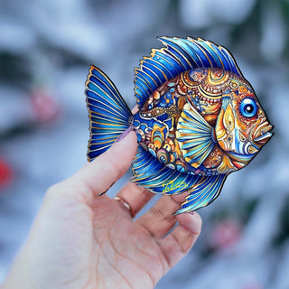 Coastal Decorations - Sapphire Sea Fish Wooden Ornaments by G. Debrekht Coastal Holiday Decor - 8688307
