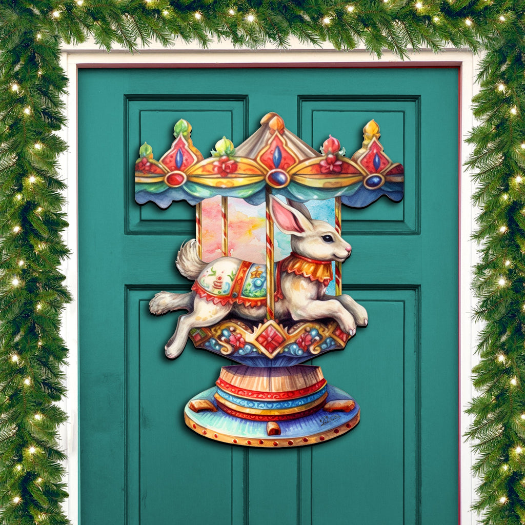 Carousel Bunny Holiday Door Decor by G. Debrekht - Christmas Decor - 8611084H