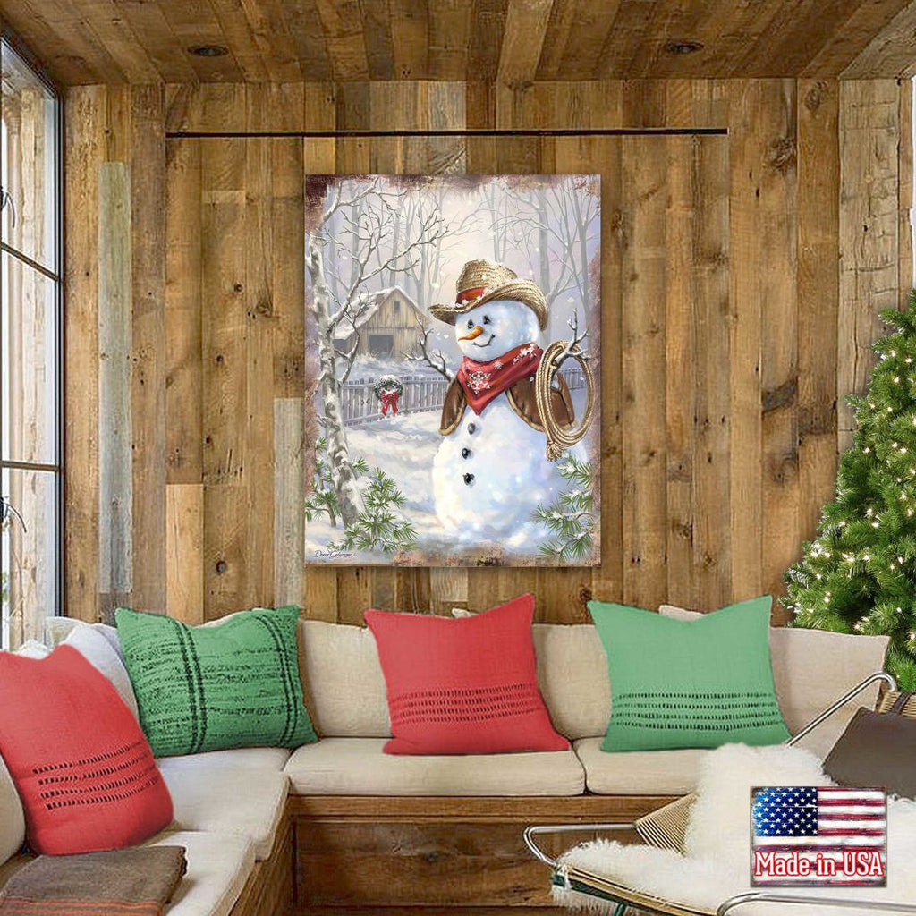 Cowboy Snowman Art Wooden Wall Art by D. Gelsinger - Christmas Santa Snowman Decor - 95604B-1541
