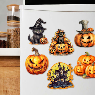 Spooky Pumpkins Decorative Eco Wood Magnets Set of 6 by G. Debrekht - Halloween Decor - 8090019G-S6