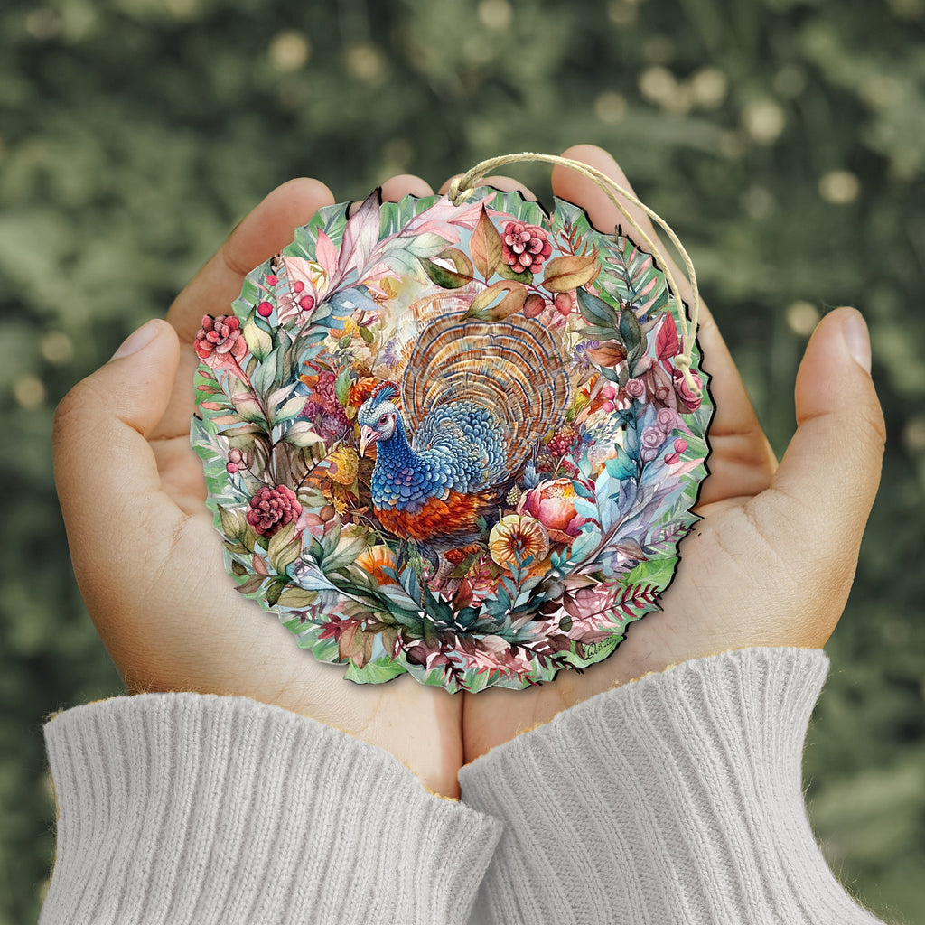 Thanksgiving Turkey Wreath Wooden Ornaments by G. Debrekht Thanksgiving Decor - 8611083