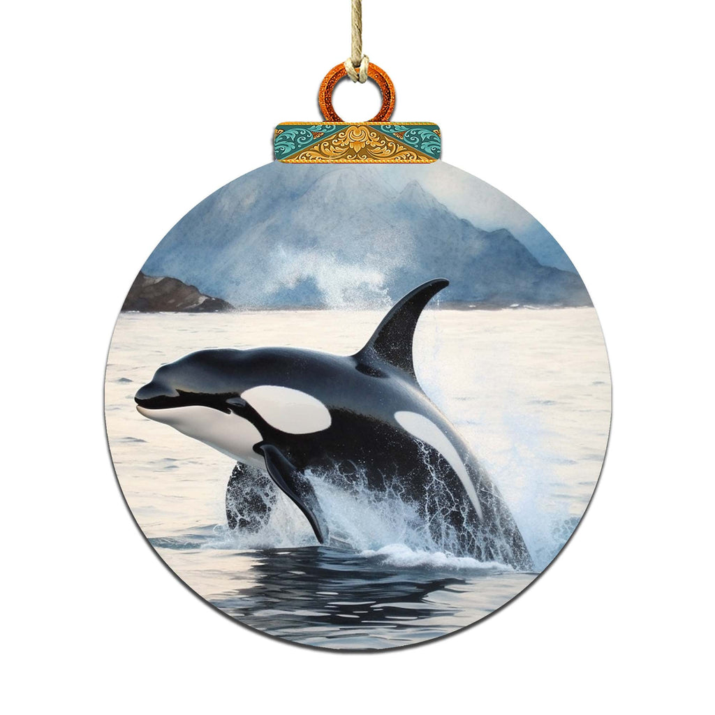 Alaskan Orcas Wooden Ornaments by G.Debrekht - Wildlife Holiday Decor - 870051