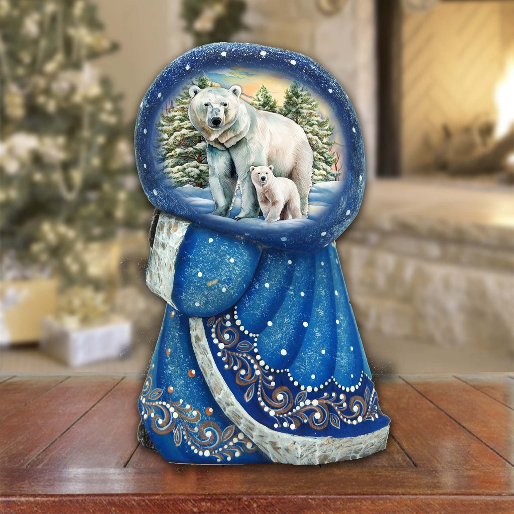 Polar Bears Santa with Bag Hand-Painted WOODCARVED Masterpiece by G. DeBrekht - Christmas Decor - 8215561