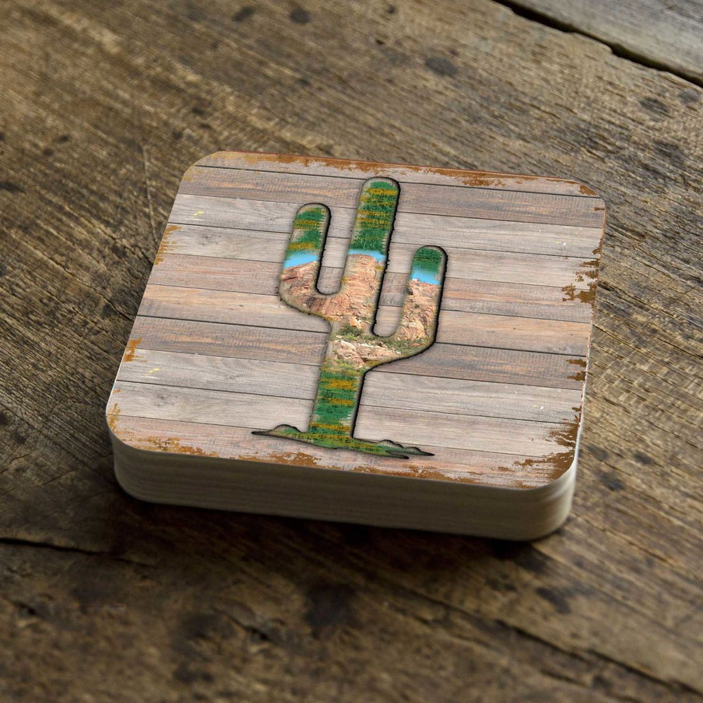 Cactus Wooden Cork Coasters Gift Set of 4 by Nature Wonders - Nature Wildlife Decor - 8199416C-S4