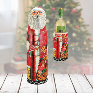 Santa Wine Hand-Painted Wooden Bottle Holder, Wine Box, Tall Gift Box by G. DeBrekht - Christmas: Santa Snowman Decor - 190503