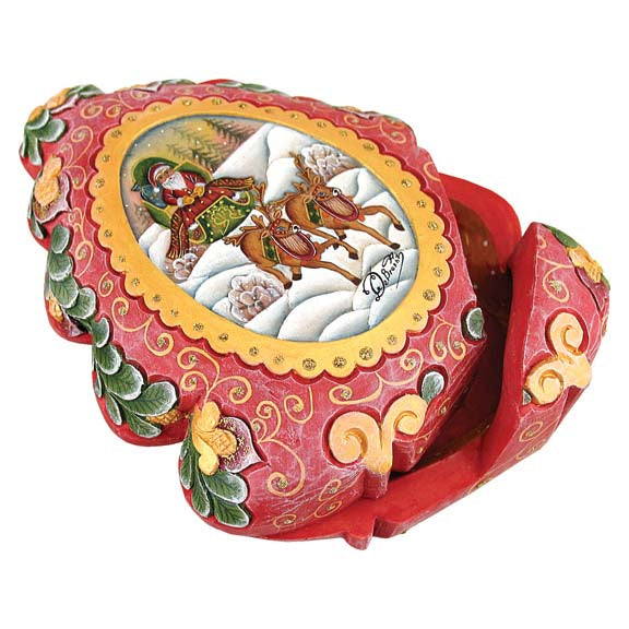 Wrapped Wishes Surprise Box - Sleigh Ride Santa Christmas Box by G. Debrekht Reserved - Hand-painted and Handmade in the USA