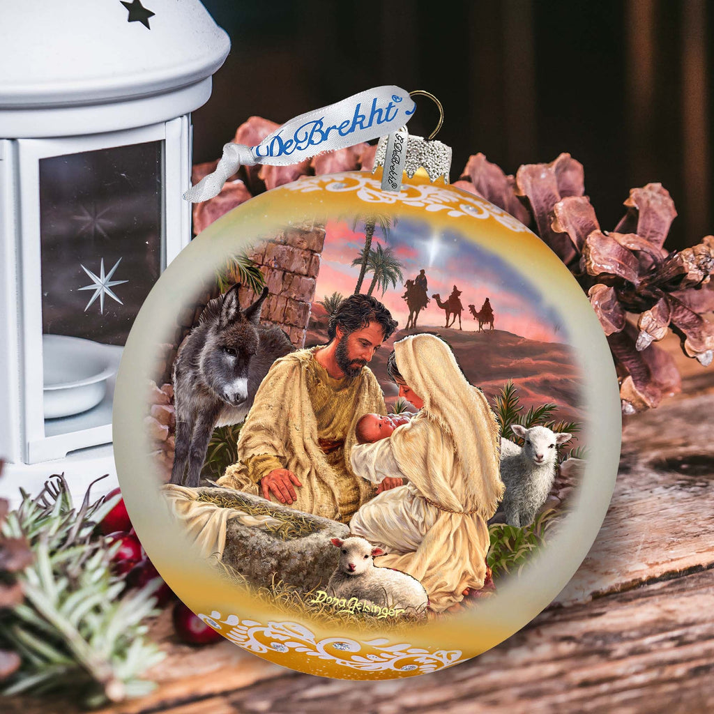 A Miracle Is Born in Gold Lg Glass Ornament by D. Gelsinger - Nativity Holiday Decor - 73952G