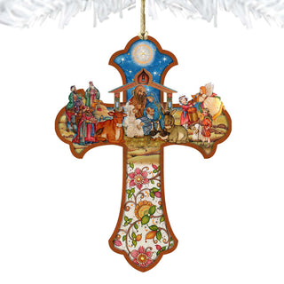 Nativity Cross Wooden Ornaments by G. DeBrekht - Nativity Holiday Decor - 8191164