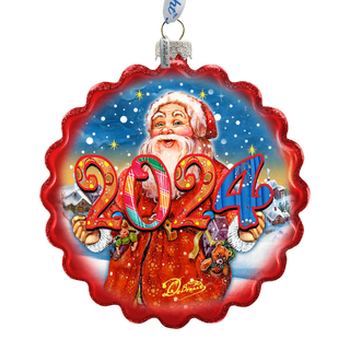2024 Dated Celebration Santa Wreath Glass Ornament by G. Debrekht - Christmas Decor - 759-040-D24