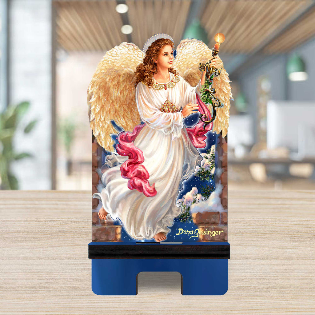 Angel of the Light Cell Phone Stand Inspirational Decor Wood Mobile Tablet Holder Charging Station Organizer - 892076C-DG