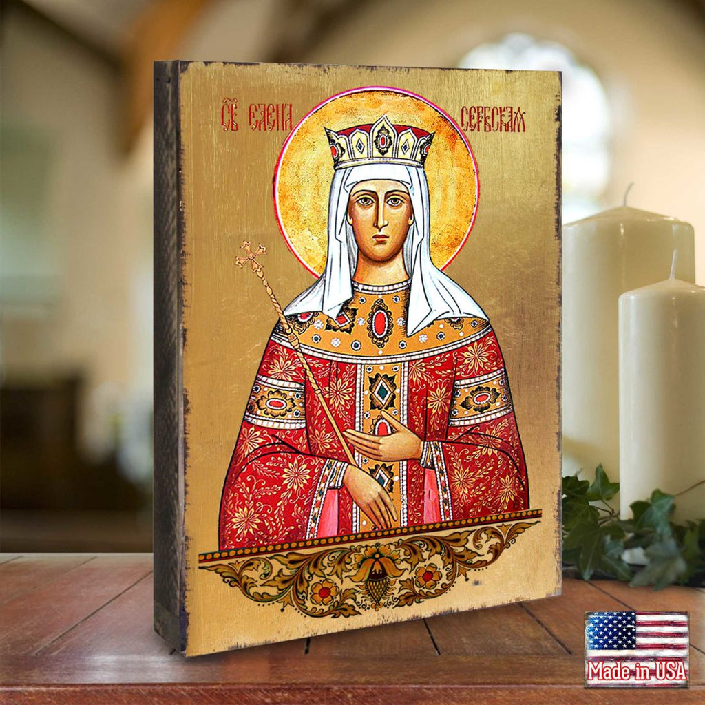 Saint Elena Wooden Gold Plated Religious Orthodox Sacred Icon - Inspirational Icon Decor - 85061