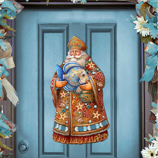 Santa with Fish Holiday Door Decor by G. Debrekht - Christmas Santa Snowman Decor - 8691411H