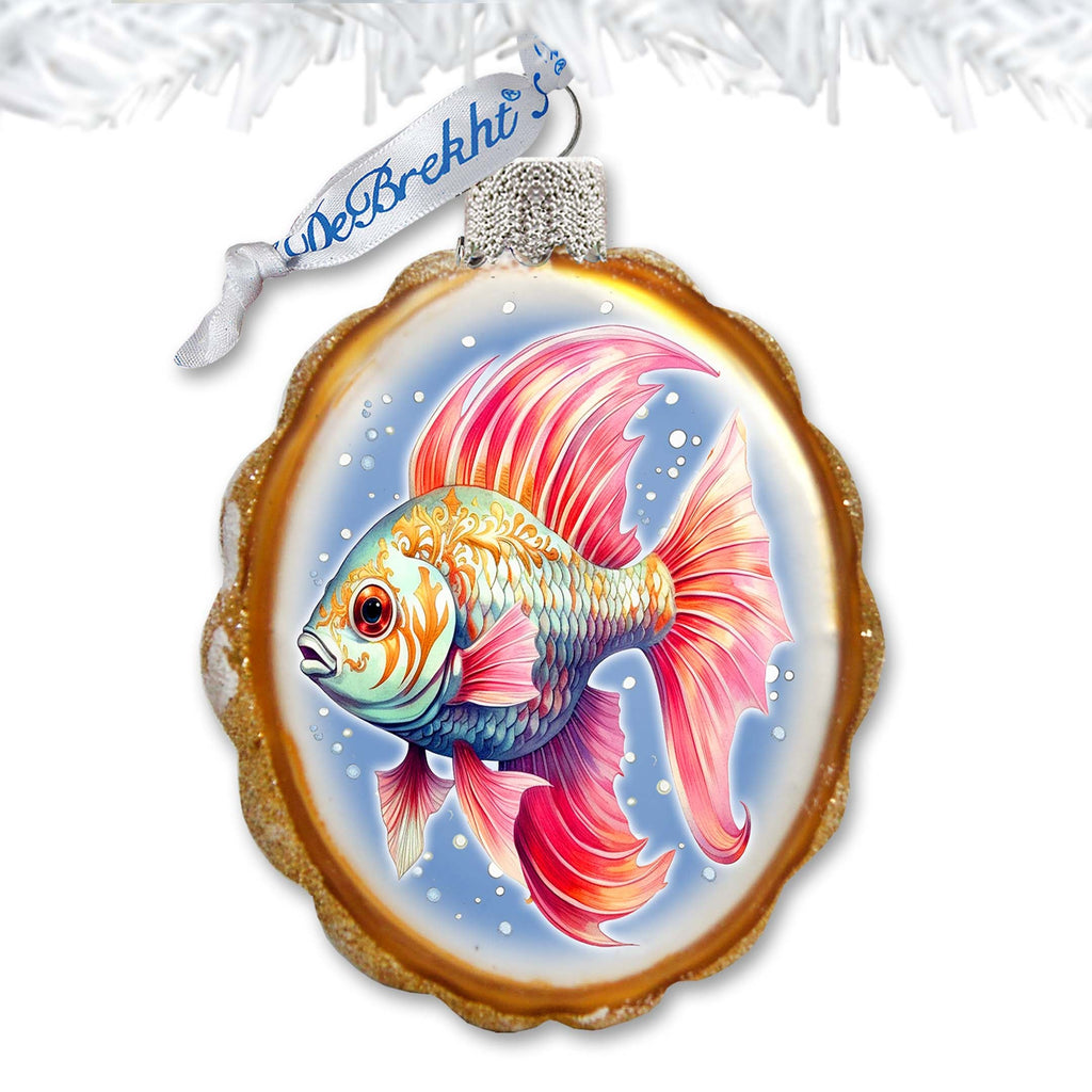 Coastal Decorations - Red Fins Fish Keepsake Glass Ornaments by G. Debrekht - Christmas Decor - 777408