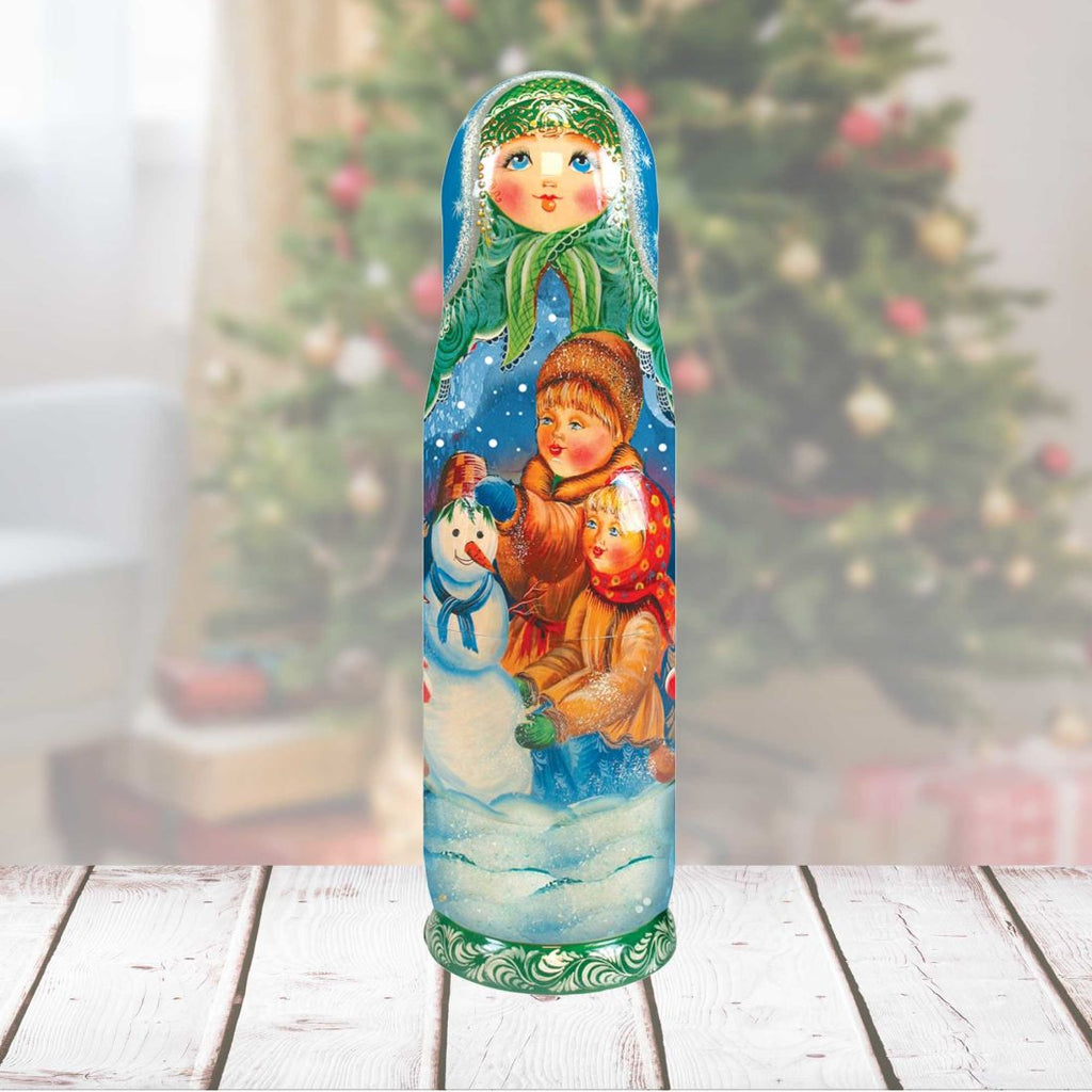 Snowman Hand-Painted Wooden Bottle Holder, Wine Box, Tall Gift Box by G. DeBrekht - Christmas: Santa Snowman Decor - 190932