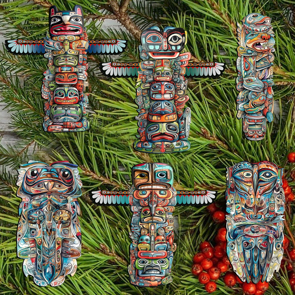 Spirit of the Totem Clip-On Eco Wood Decorative Ornaments Set of 6 by G. Debrekht - Wildlife Decor - 8090117C-S6
