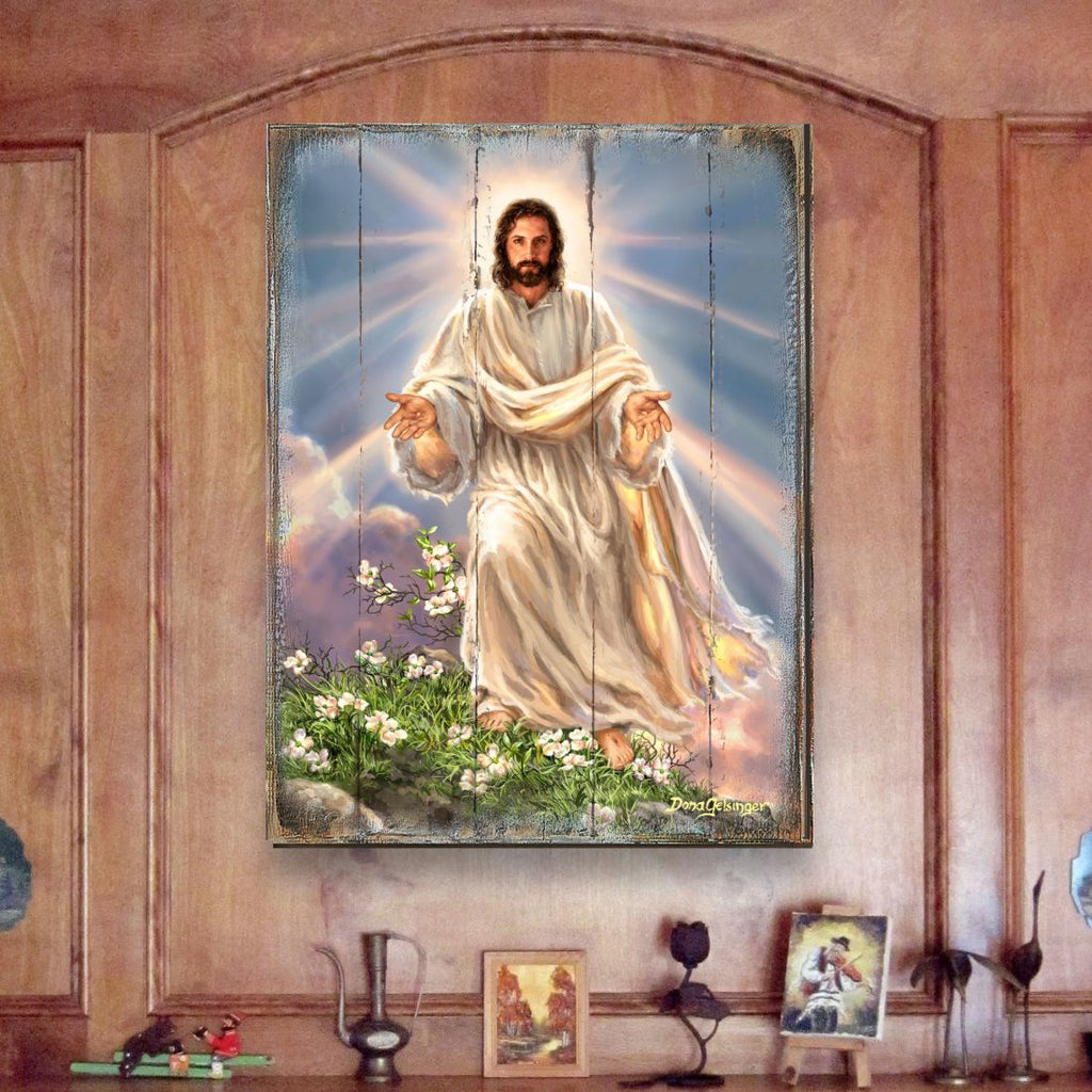 Jesus Resurrection Wooden Wall Art by D. Gelsinger - Easter Spring Decor - 95669B-DG