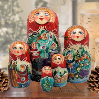 Happiest of The Holidays Matreshka Nesting Hand-Painted Dolls Set of 5 by G. DeBrekht - Christmas Decor - 110173