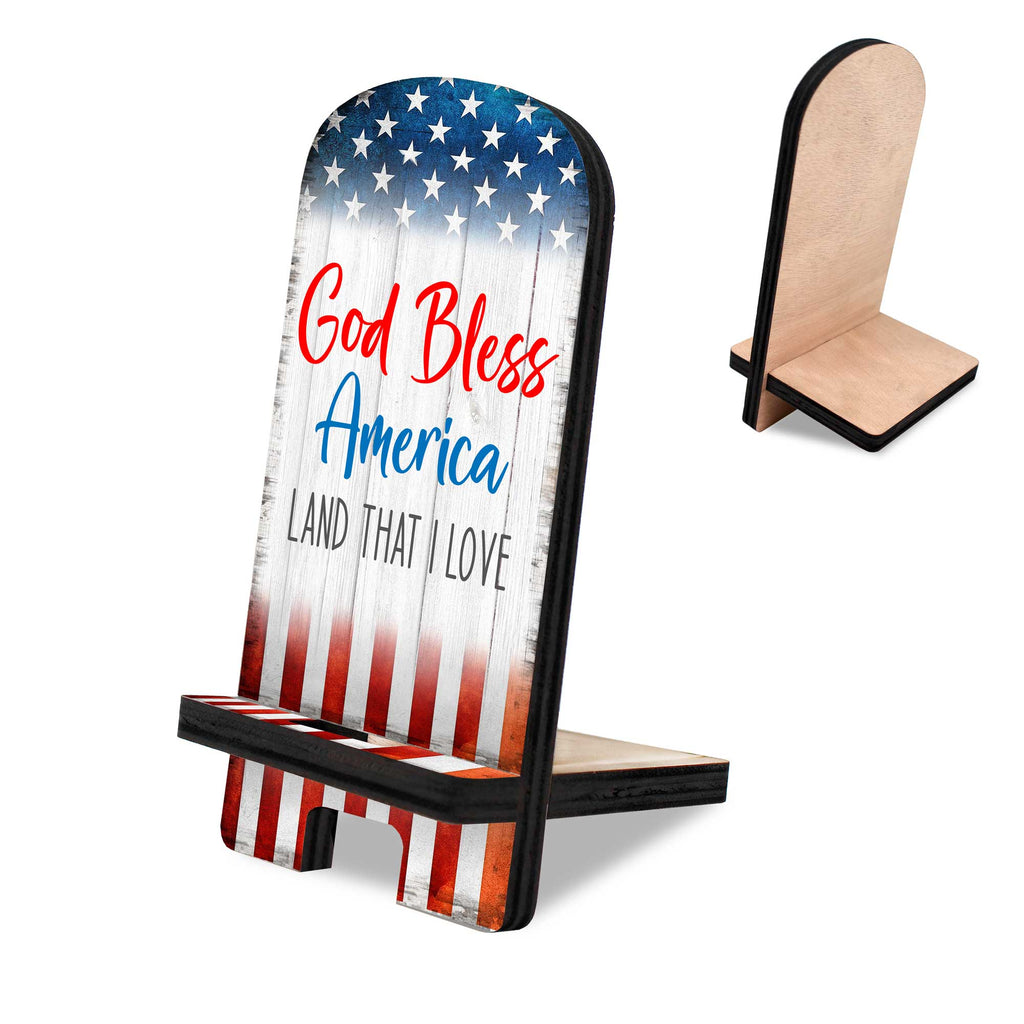 God Bless America Cell Phone Stand Wood Mobile Tablet Holder Charging Station Organizer - 892073