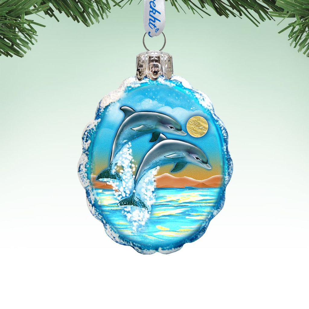 Flower Dolphins Mercury Glass Ornament by G. DeBrekht - Coastal Holiday Decor - 777373