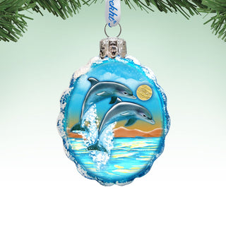 Flower Dolphins Mercury Glass Ornament by G. DeBrekht - Coastal Holiday Decor - 777373