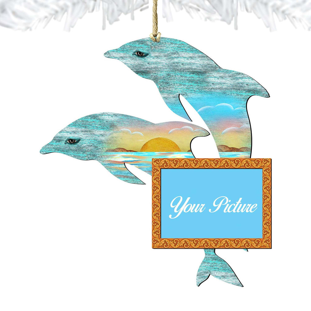 Twin Dolphins Coastal Picture Frame Ornaments - Ornament for Photo - Coastal Holiday Decor - 8198519PF