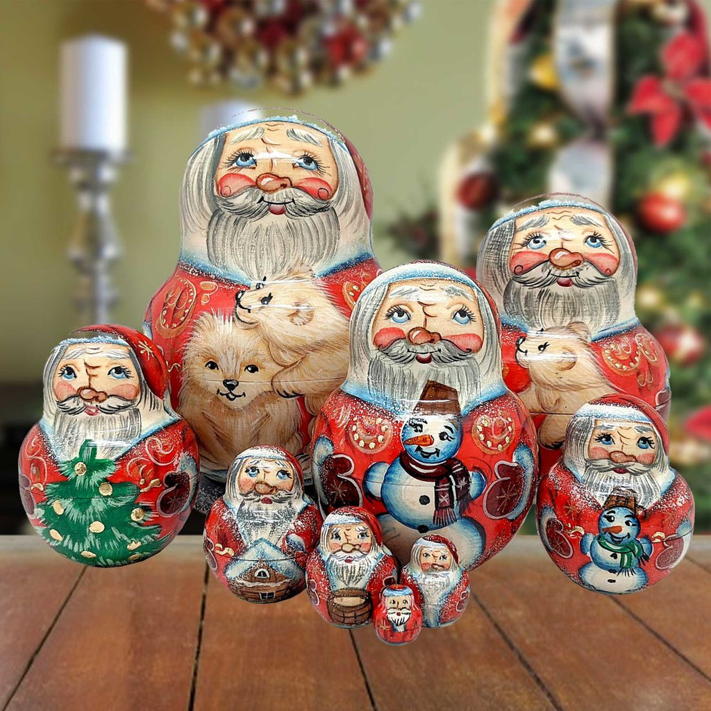 Polar Bears Santa Matreshka Nesting Hand-Painted Doll Set of 10 by G. DeBrekht - Christmas Santa Snowman Decor - 120023