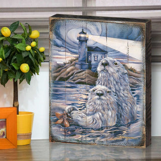 Starlight Otter Lighthouse Wooden Wall Art by J. Bergsma - Nature Wildlife Decor - 8592572BP-JB