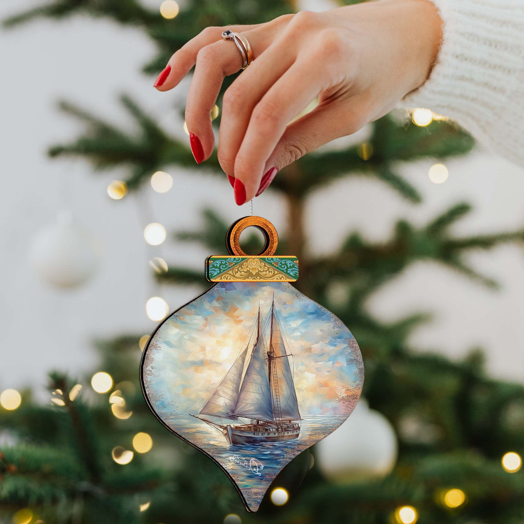 Holiday Coastal Ornaments - Sailboat Symphony Wooden Ornaments by G.Debrekht Coastal Holiday Decor - 8688172