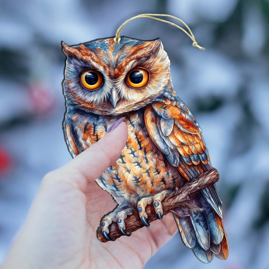 Alaskan Great Horned Owl Wooden Ornaments by G.Debrekht - Wildlife Holiday Decor - 8710004-2