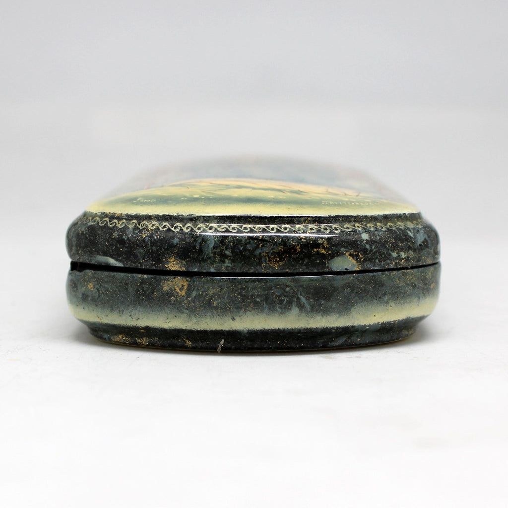 Handpainted One-of-a-Kind Papier Mache Lacquered Miniature Box 2.5 x 6 x 1