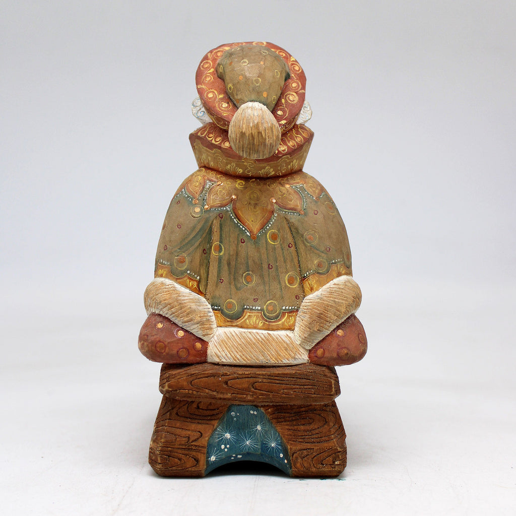 One-of-a-Kind Santa on Sleigh WOODCARVED Figurine 5.5x4x3