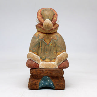 One-of-a-Kind Santa on Sleigh WOODCARVED Figurine 5.5x4x3
