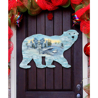 Polar Bear Vintage Wildlife Door Decor - G. DeBrekht - Wildlife Holiday Decor - 8198225H