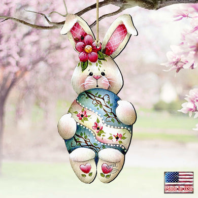 Bunny Hugs Wooden Ornaments Easter by Jamie Mills-Price - Easter Spring Decor - 8457602